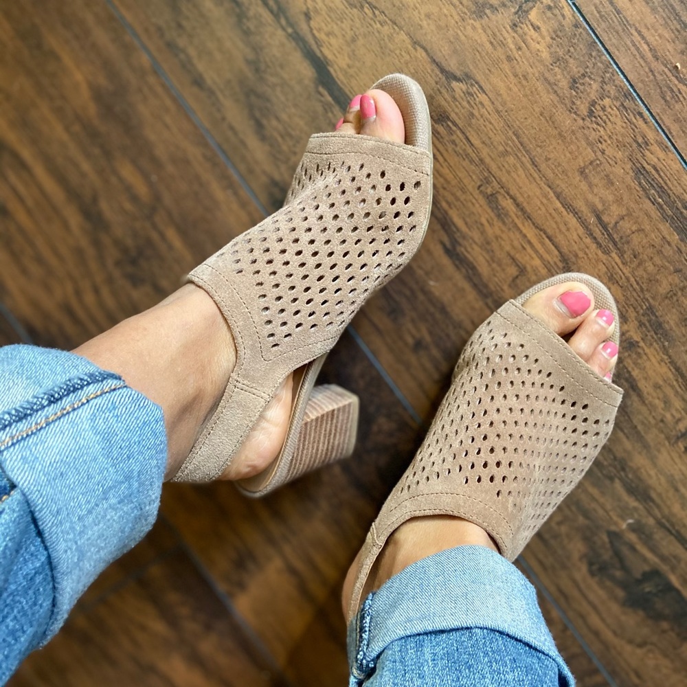 Franco Sarto Nude Peeptoe block heels